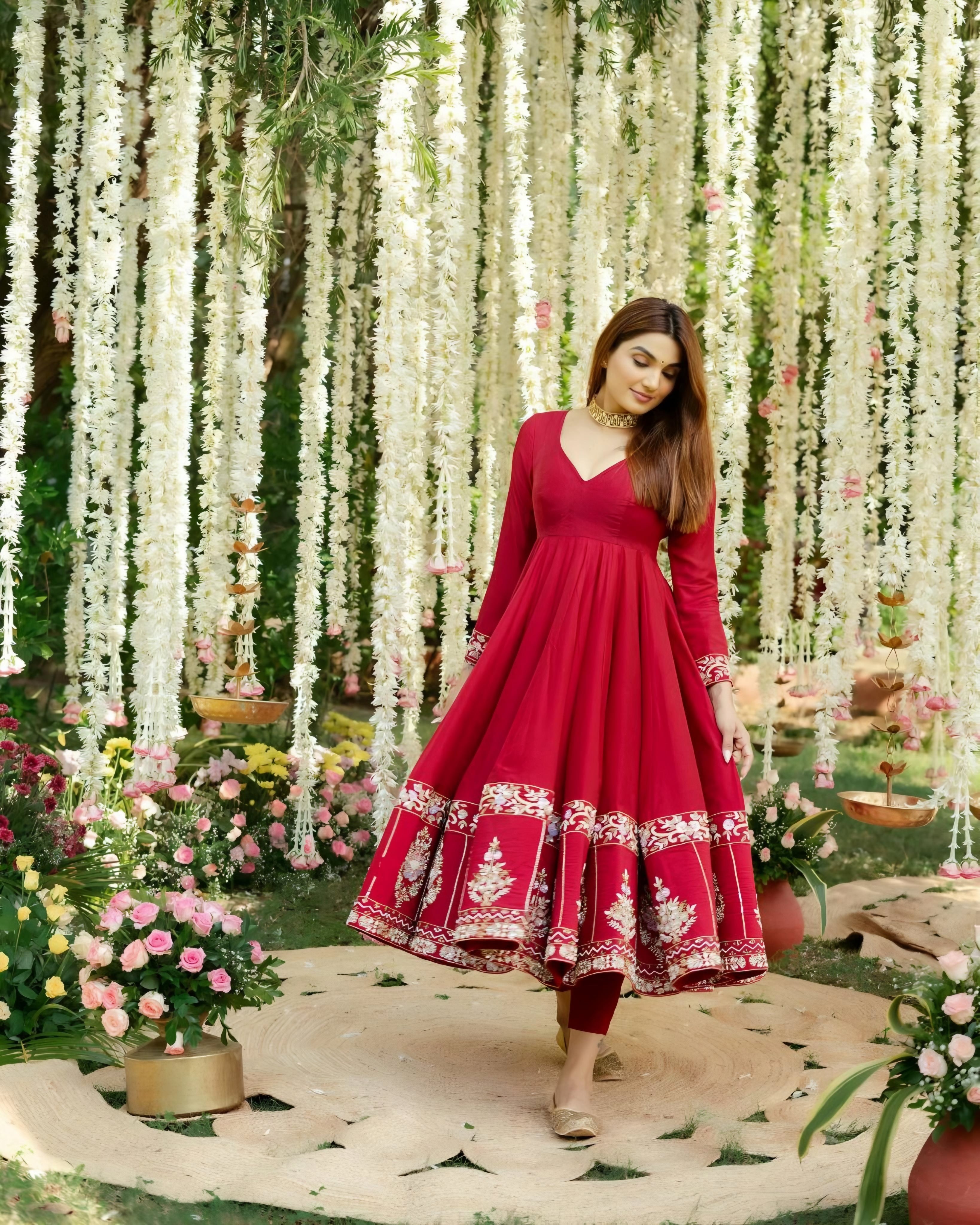 Designer Red Embroidered Anarkali Suit Set with Dupatta