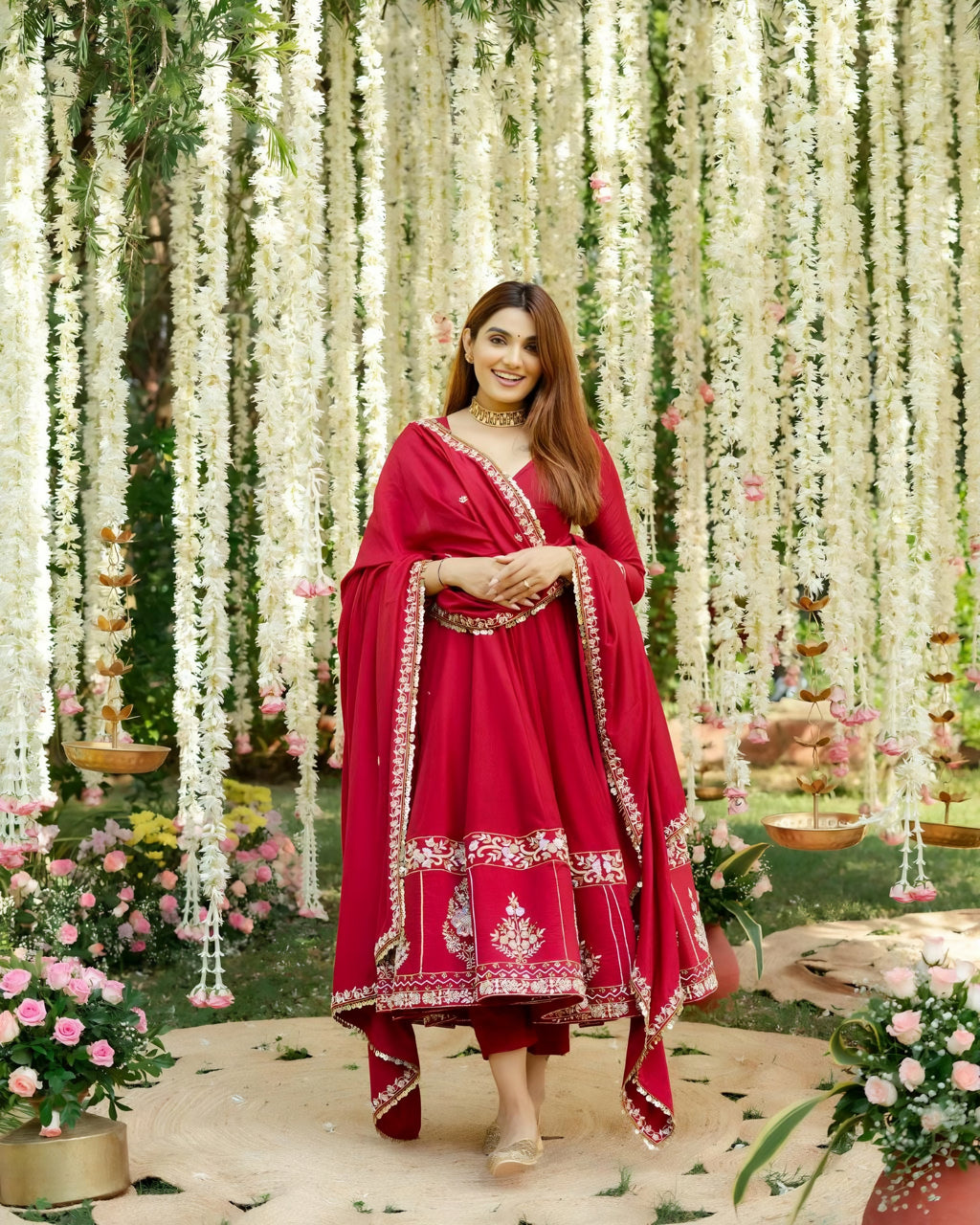 Designer Red Embroidered Anarkali Suit Set with Dupatta
