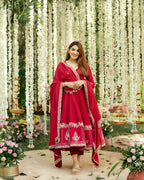 Designer Red Embroidered Anarkali Suit Set with Dupatta