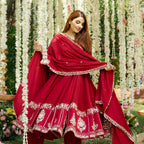 Designer Red Embroidered Anarkali Suit Set with Dupatta