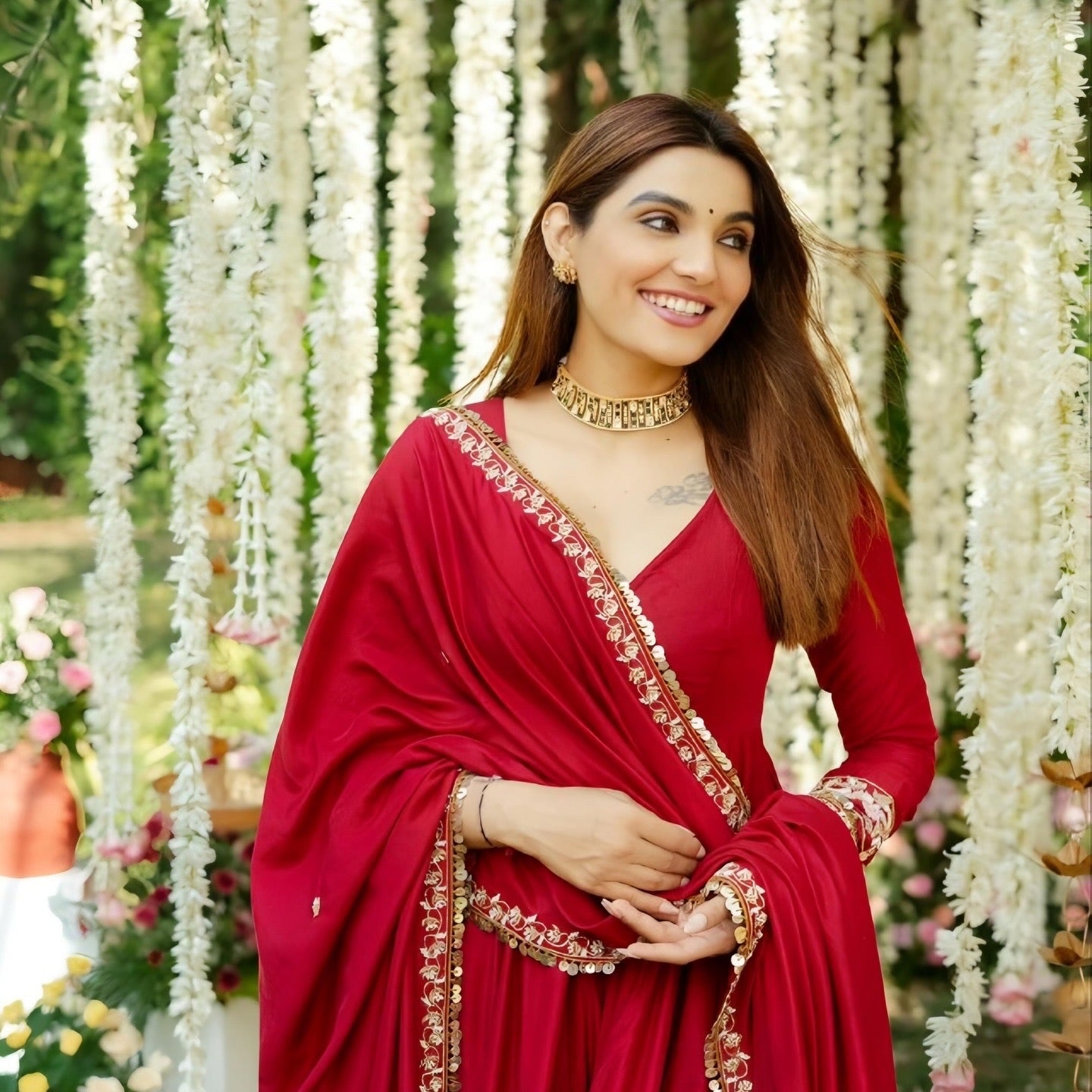 Designer Red Embroidered Anarkali Suit Set with Dupatta