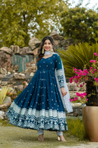 Women's Embroidered Anarkali Suit Set with Dupatta & Pants