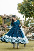 Women's Embroidered Anarkali Suit Set with Dupatta & Pants