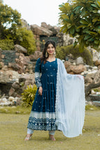 Women's Embroidered Anarkali Suit Set with Dupatta & Pants