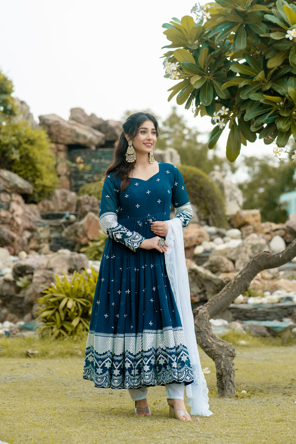 Women's Embroidered Anarkali Suit Set with Dupatta & Pants