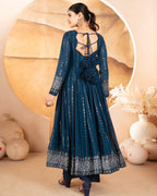 Premium Rama Blue Anarkali Suit Set with Dupatta & Pants