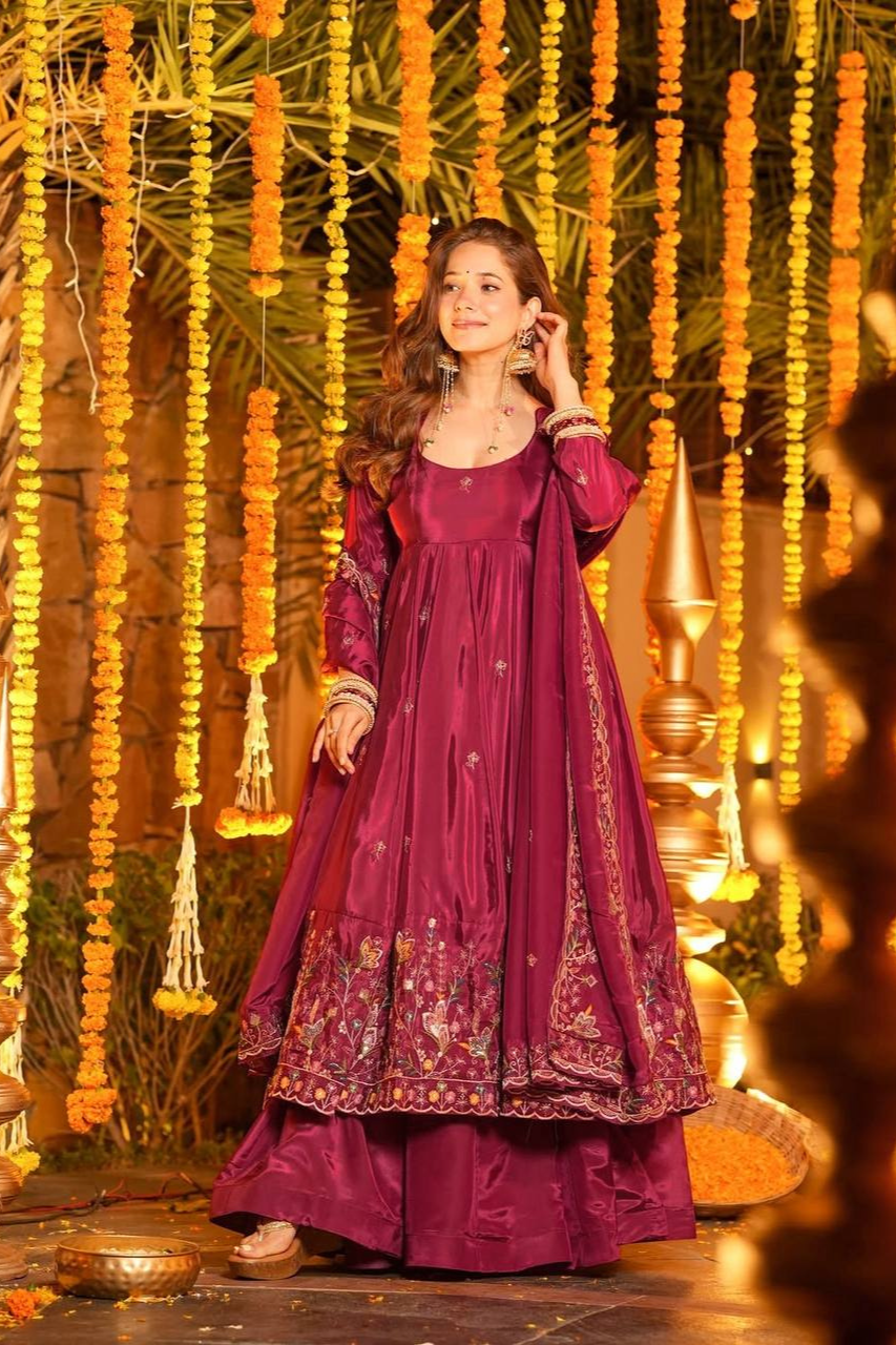 Premium Designer Anarkali Set with Plazo & Dupatta