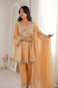 Premium Fendy Fabric Real Mirror Embroidered Kurti Pant Dupatta Set