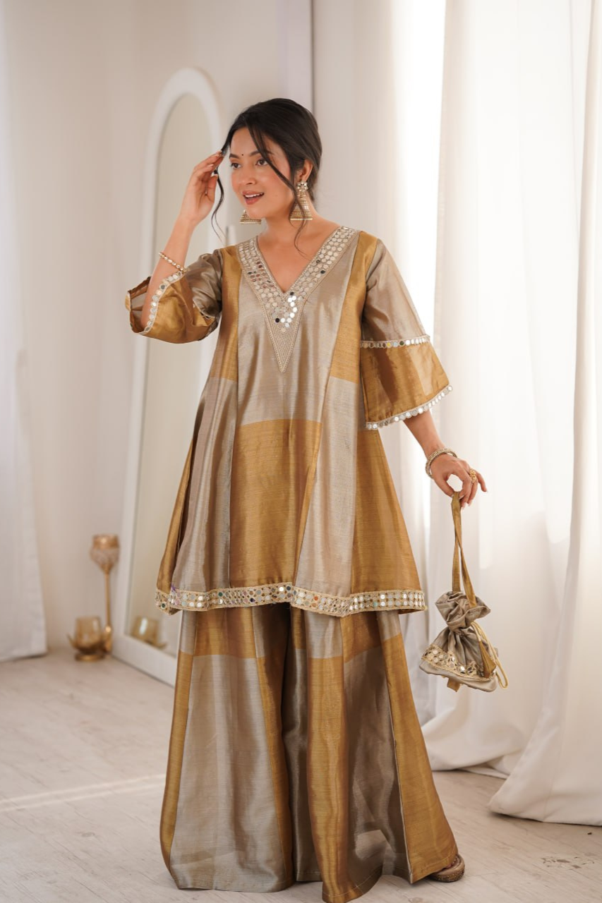 Sharara Set with Batwa for Women – Designer Mirror Work Festive Outfit