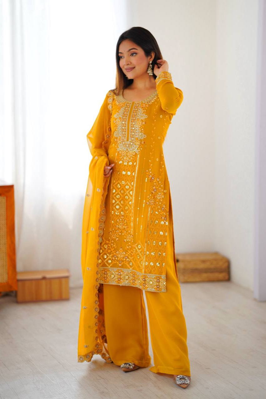 Premium Designer Faux Georgette Embroidered Salwar Suit Set