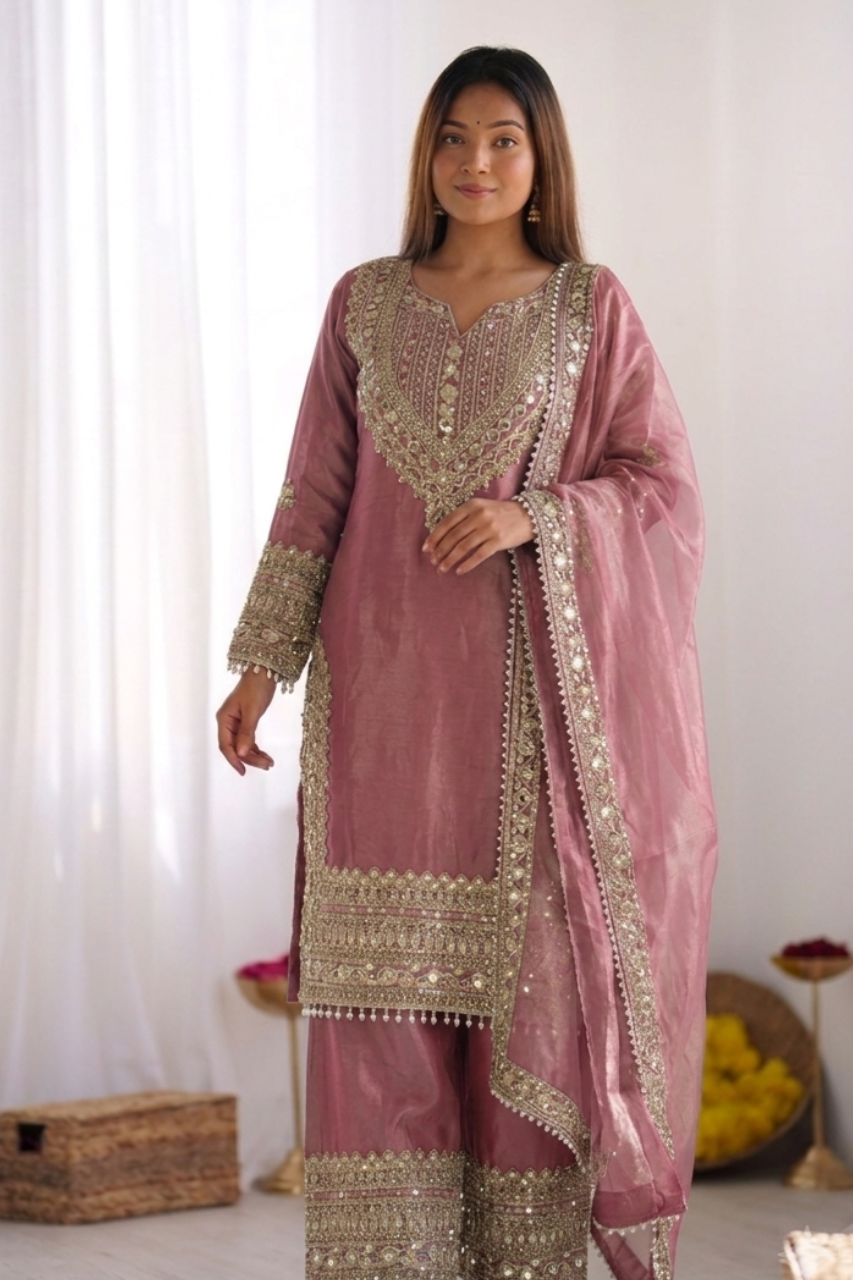 Premium Embroidered Sharara Suit Set With Dupatta