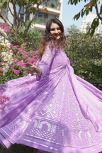 Purple Sequins Embroidered Anarkali Suit Set with Dupatta