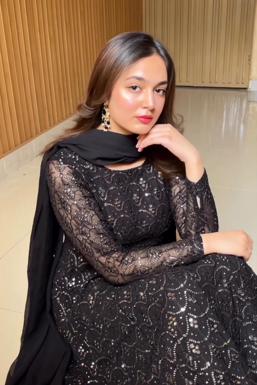 Premium Black Sequins Embroidered Anarkali Suit Set with Sharara