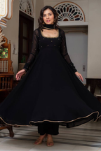 Black Embroidered Anarkali Suit Set with Dupatta