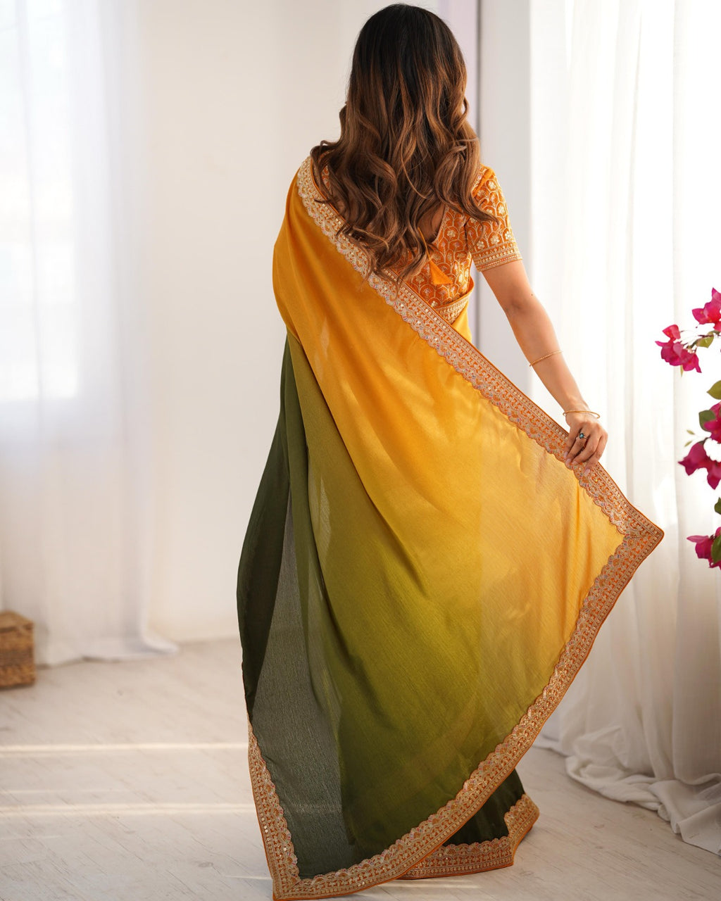 Premium Designer Chinon Silk Embroidered Saree for Women
