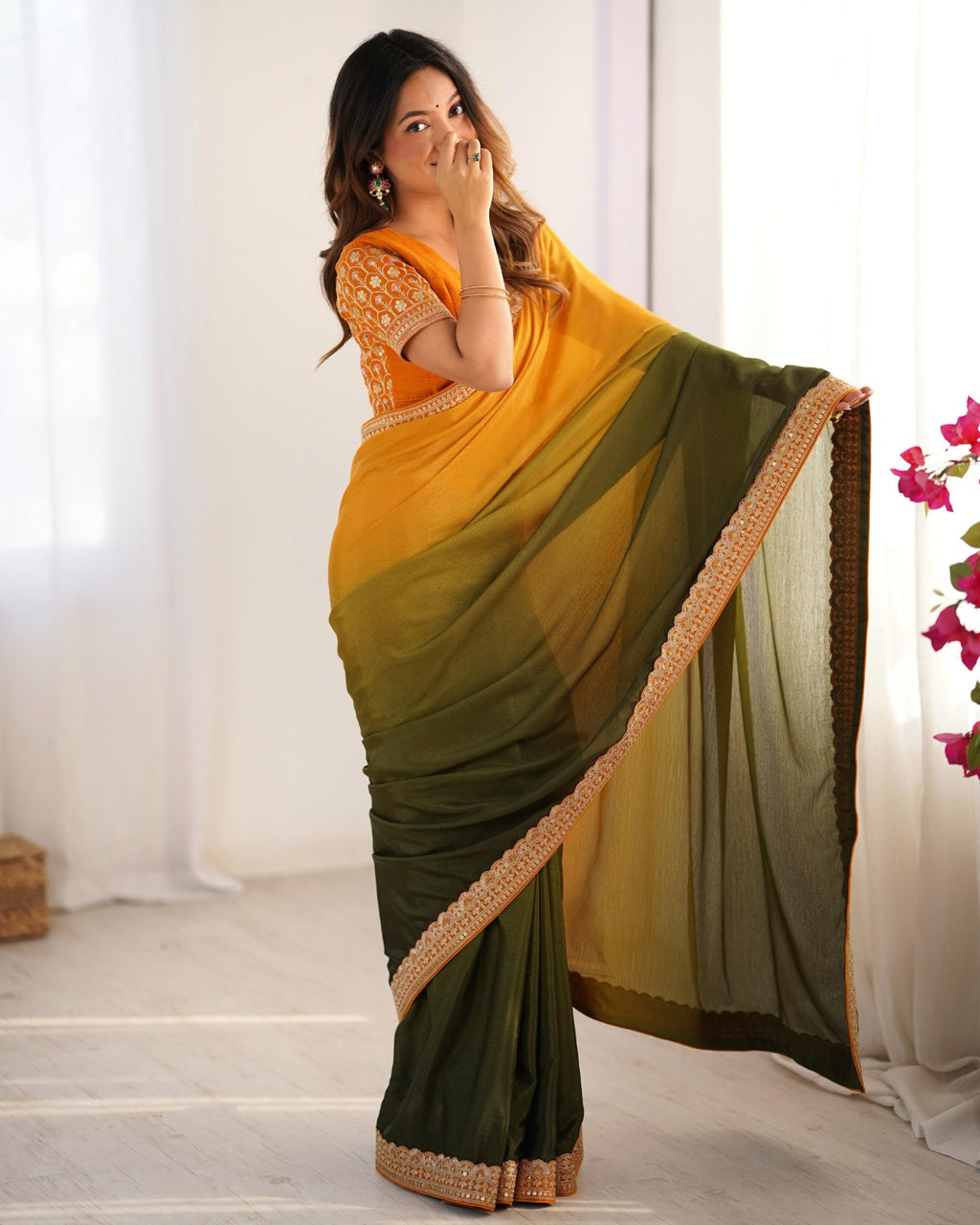 Premium Designer Chinon Silk Embroidered Saree for Women
