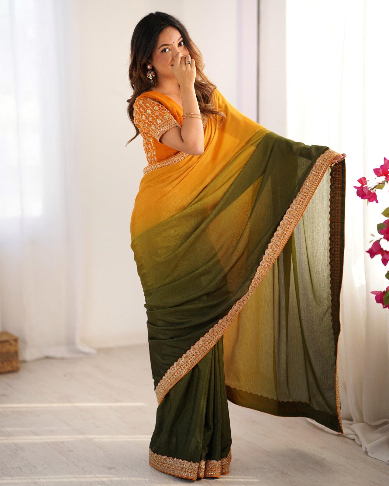 Premium Designer Chinon Silk Embroidered Saree for Women