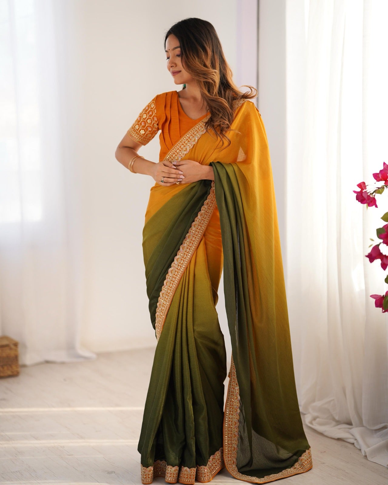Premium Designer Chinon Silk Embroidered Saree for Women