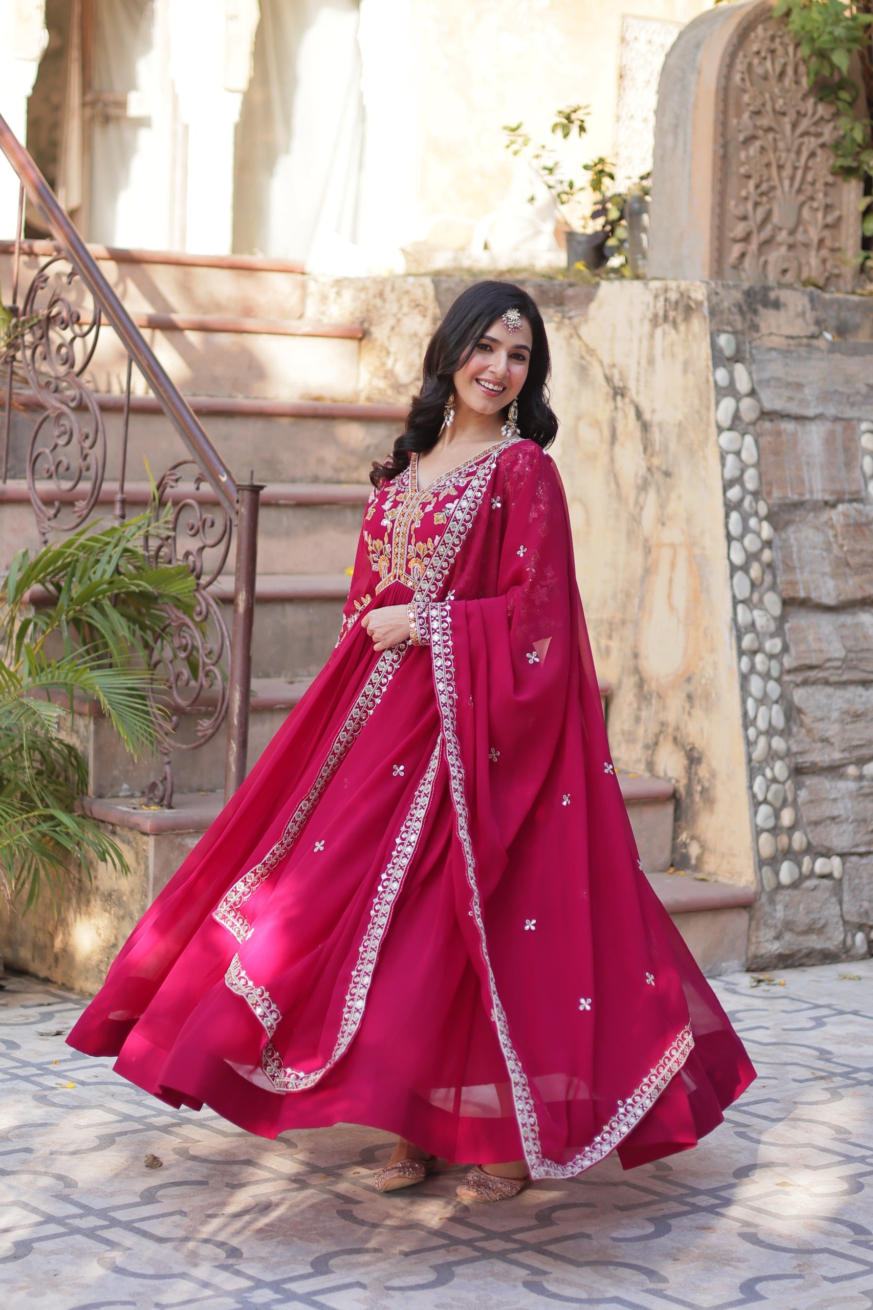 Premium Designer Gown with Embroidered Dupatta | Party Wear Outfit