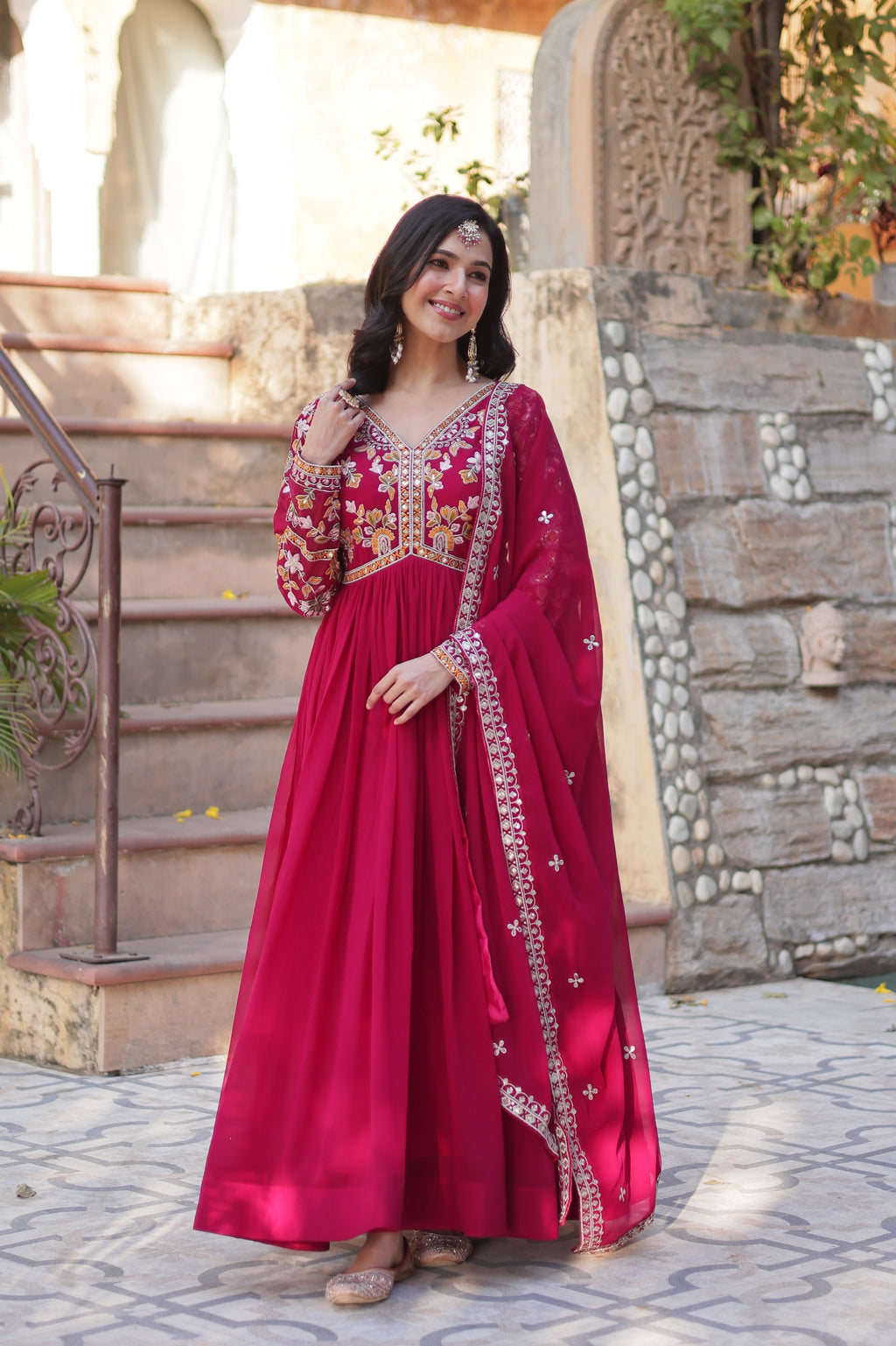 Premium Designer Gown with Embroidered Dupatta | Party Wear Outfit