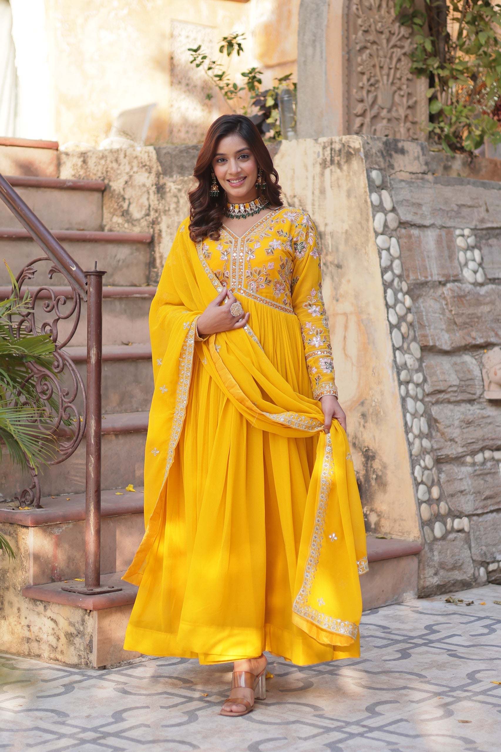 Premium Designer Gown with Embroidered Dupatta | Party Wear Outfit
