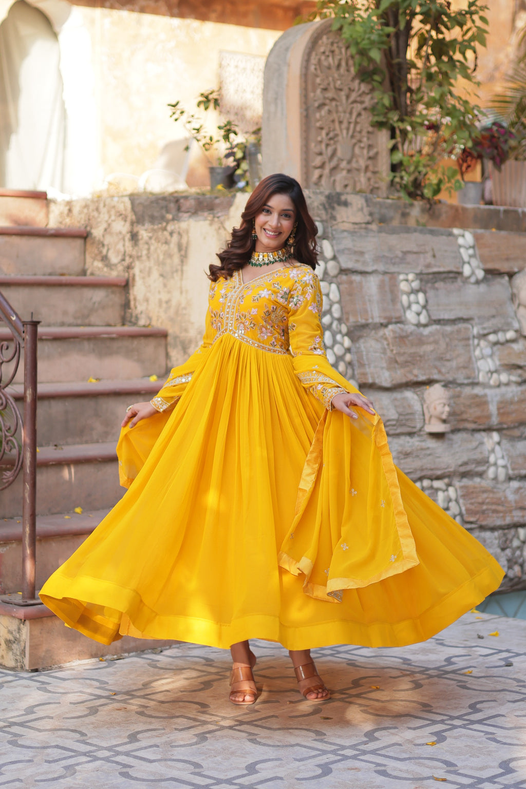 Premium Designer Gown with Embroidered Dupatta | Party Wear Outfit