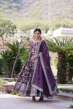 Premium Viscose Jacquard Embroidered Anarkali Gown with Russian Silk Dupatta