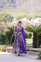 Premium Viscose Jacquard Embroidered Anarkali Gown with Russian Silk Dupatta