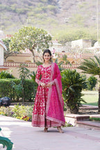 Premium Viscose Jacquard Embroidered Anarkali Gown with Russian Silk Dupatta