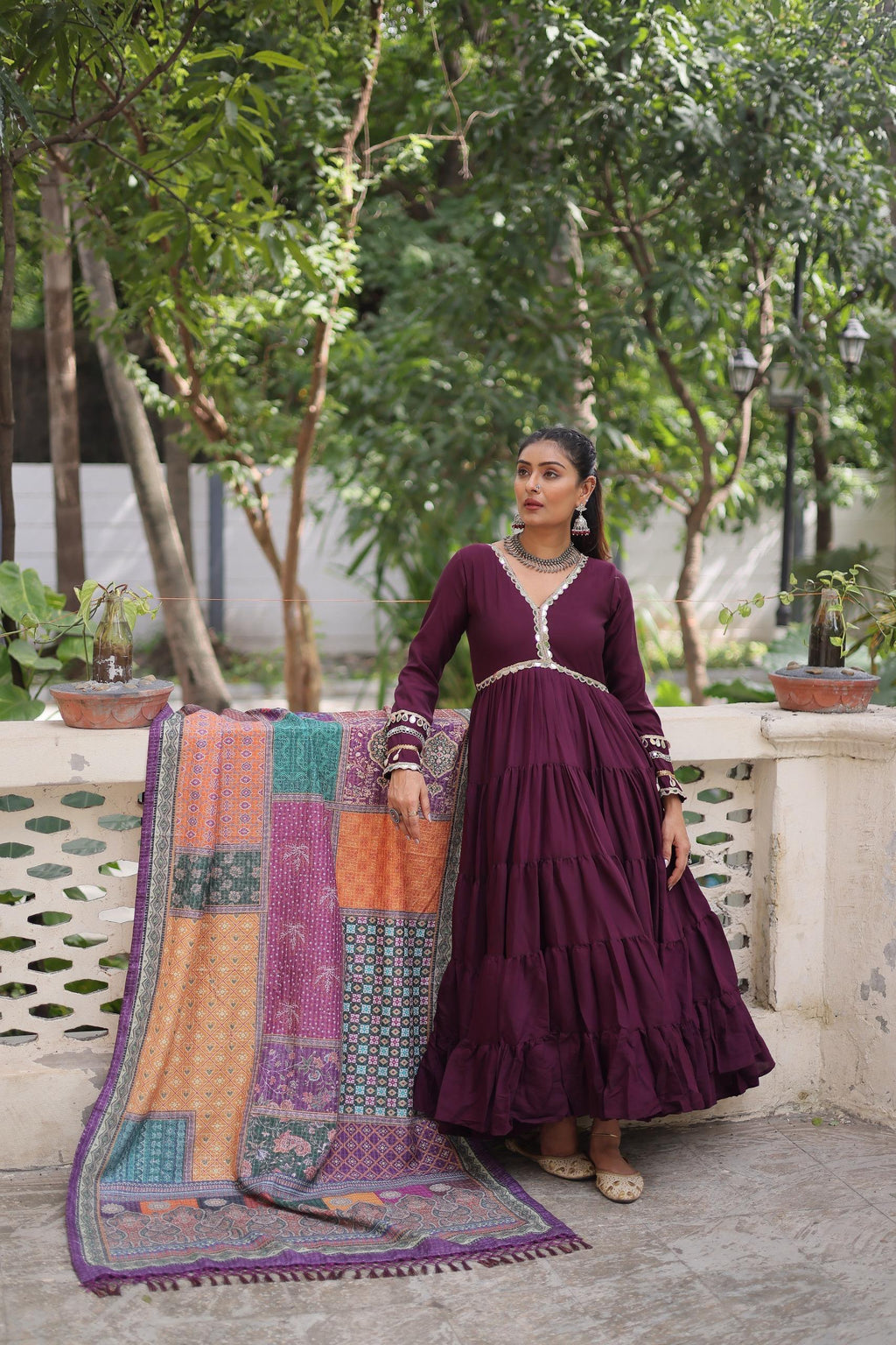 Premium Frill Gown with Printed Dupatta - Wedding Functions Outfit