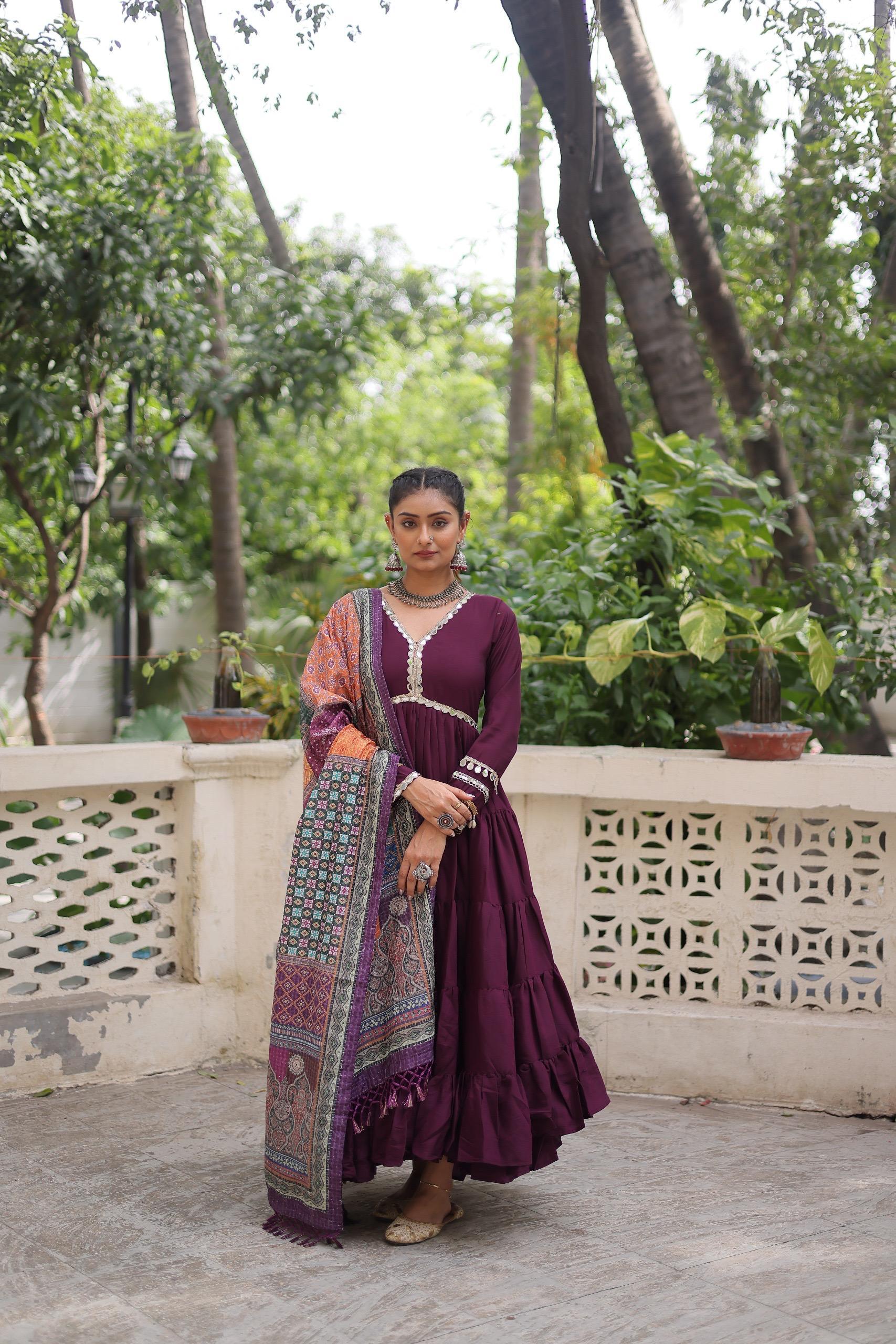 Premium Frill Gown with Printed Dupatta - Wedding Functions Outfit
