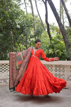 Premium Frill Gown with Printed Dupatta - Wedding Functions Outfit