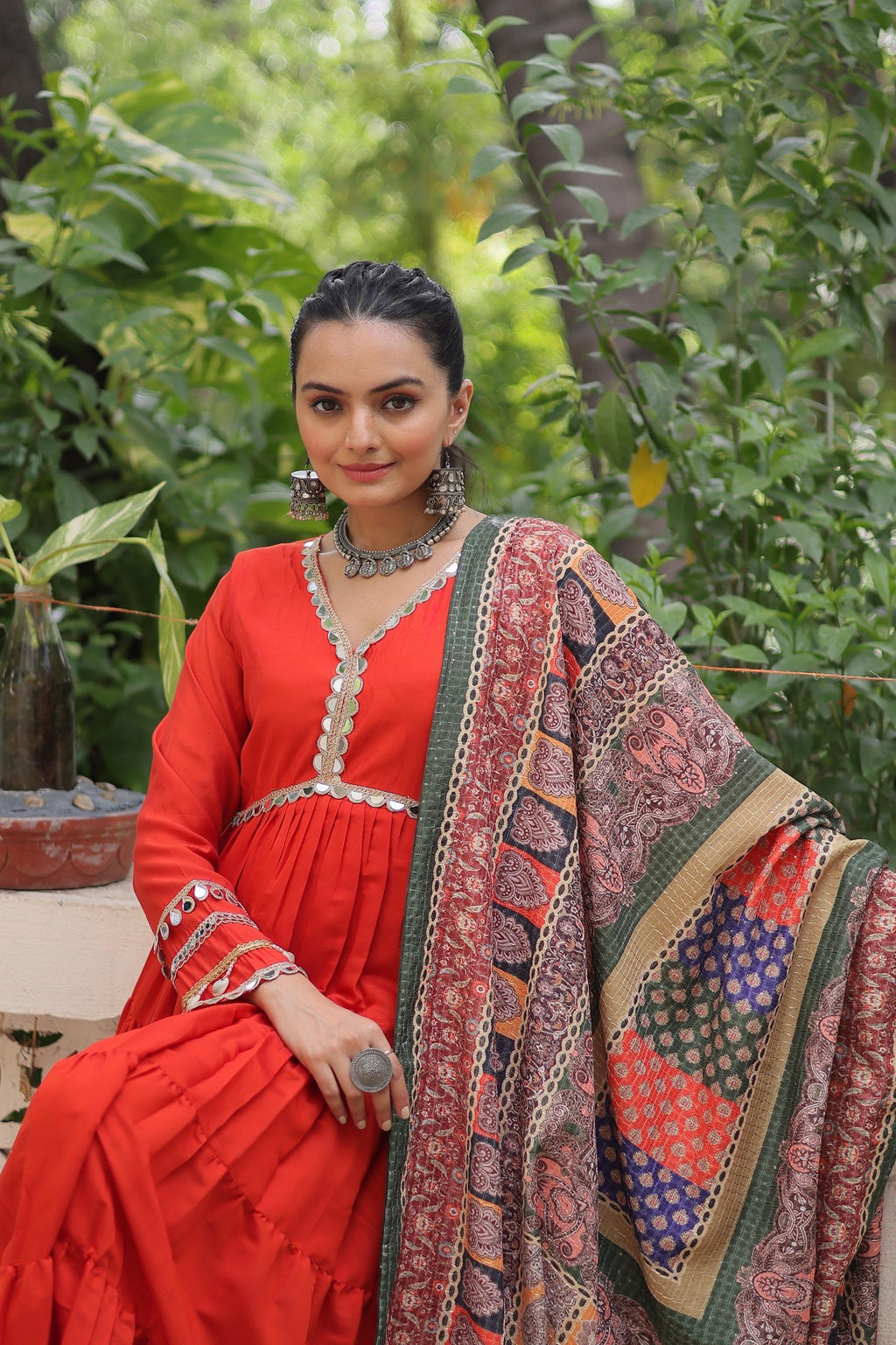 Premium Frill Gown with Printed Dupatta - Wedding Functions Outfit