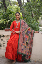 Premium Frill Gown with Printed Dupatta - Wedding Functions Outfit