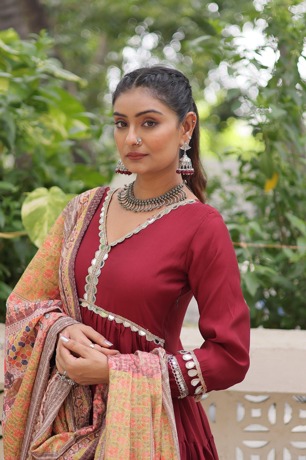 Premium Frill Gown with Printed Dupatta - Wedding Functions Outfit