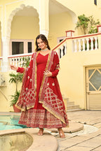 Premium Designer Red Embroidered Anarkali Gown with Dupatta Set