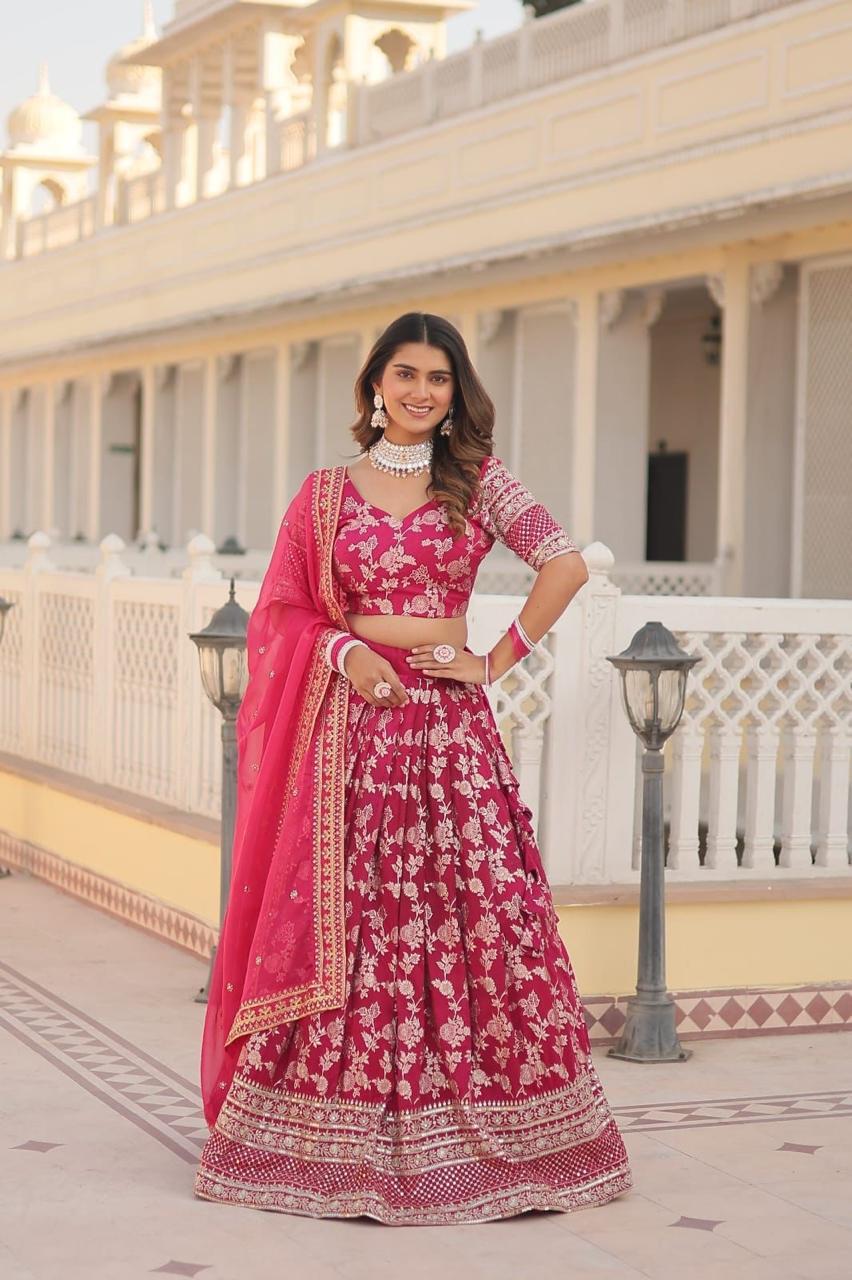 Premium Designer Viscose Jacquard Lehenga Choli with Embroidered Dupatta
