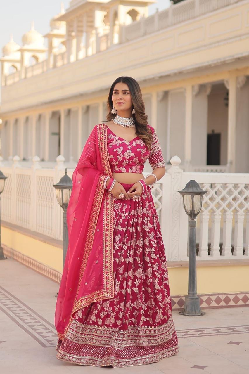 Premium Designer Viscose Jacquard Lehenga Choli with Embroidered Dupatta