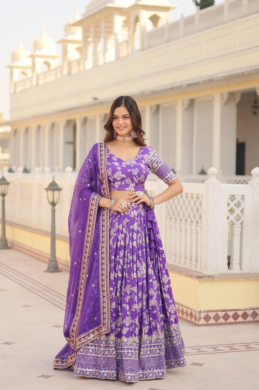 Premium Designer Viscose Jacquard Lehenga Choli with Embroidered Dupatta