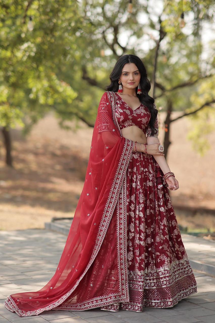 Premium Designer Viscose Jacquard Lehenga Choli with Embroidered Dupatta