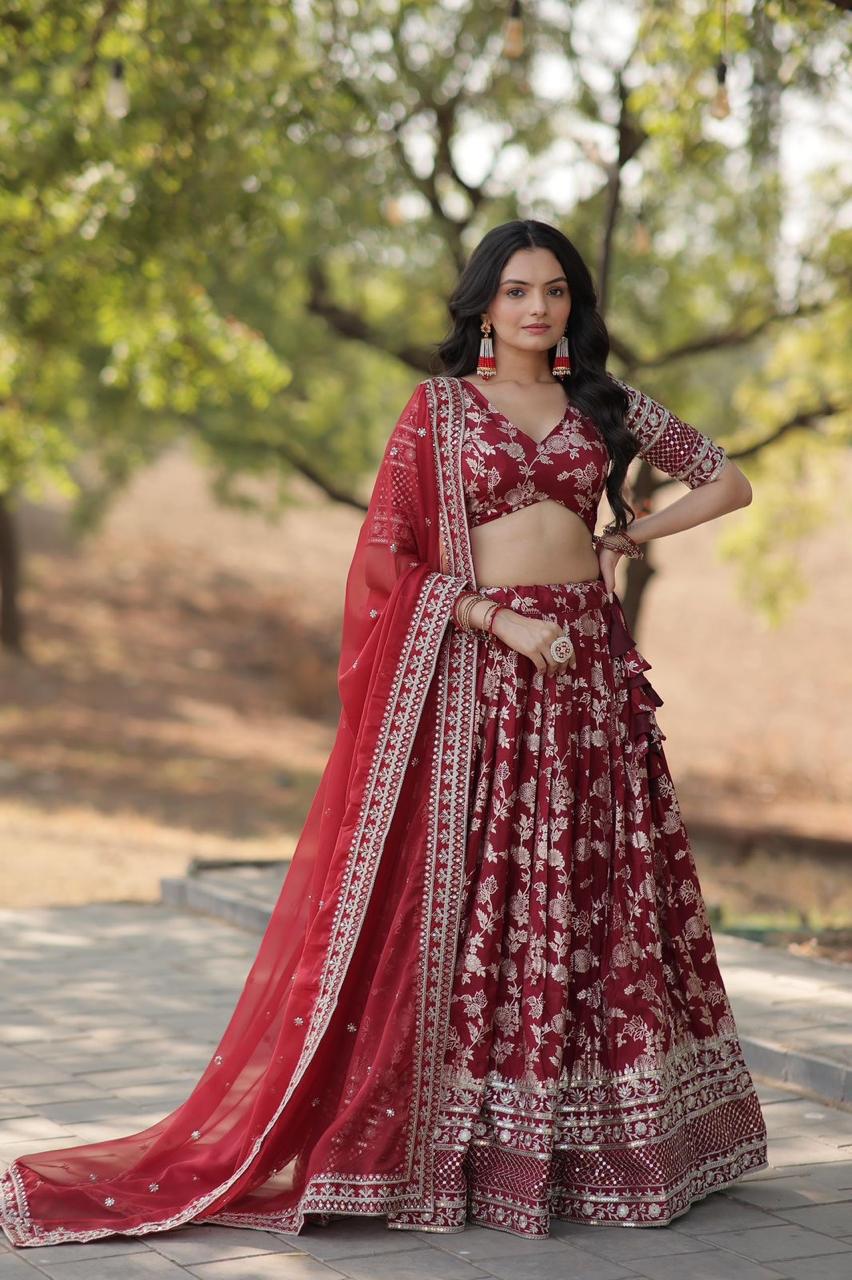 Premium Designer Viscose Jacquard Lehenga Choli with Embroidered Dupatta
