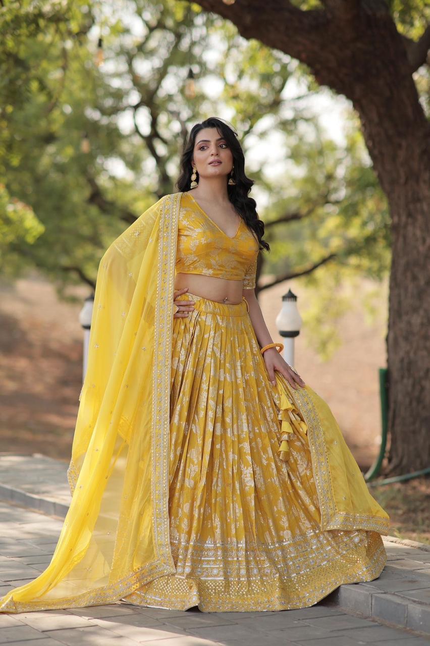 Premium Designer Viscose Jacquard Lehenga Choli with Embroidered Dupatta