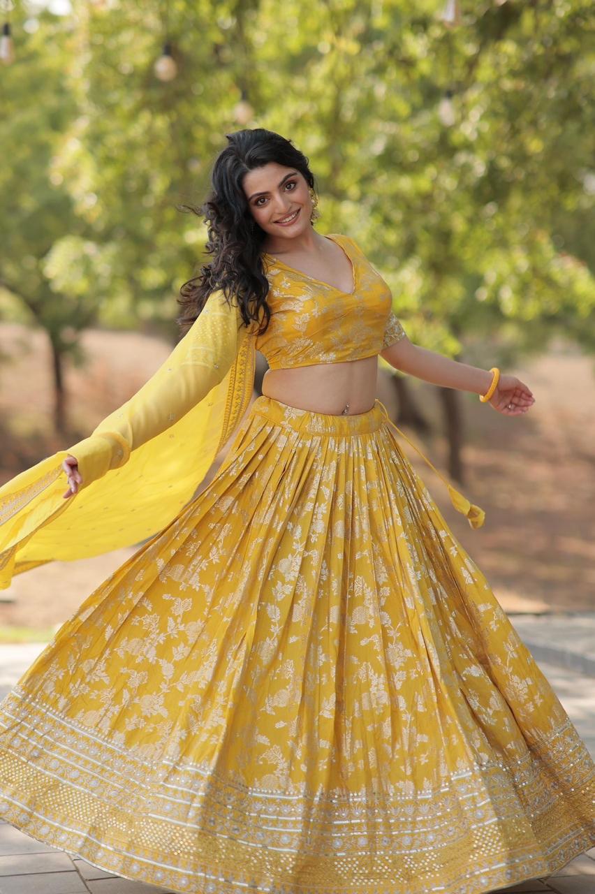Premium Designer Viscose Jacquard Lehenga Choli with Embroidered Dupatta