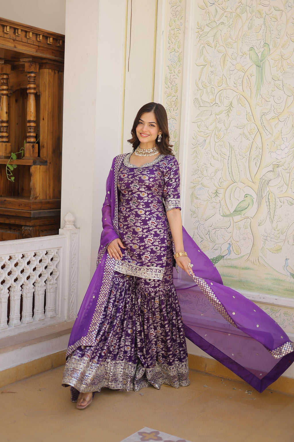 Premium Purple Gharara Suit Set with Dupatta