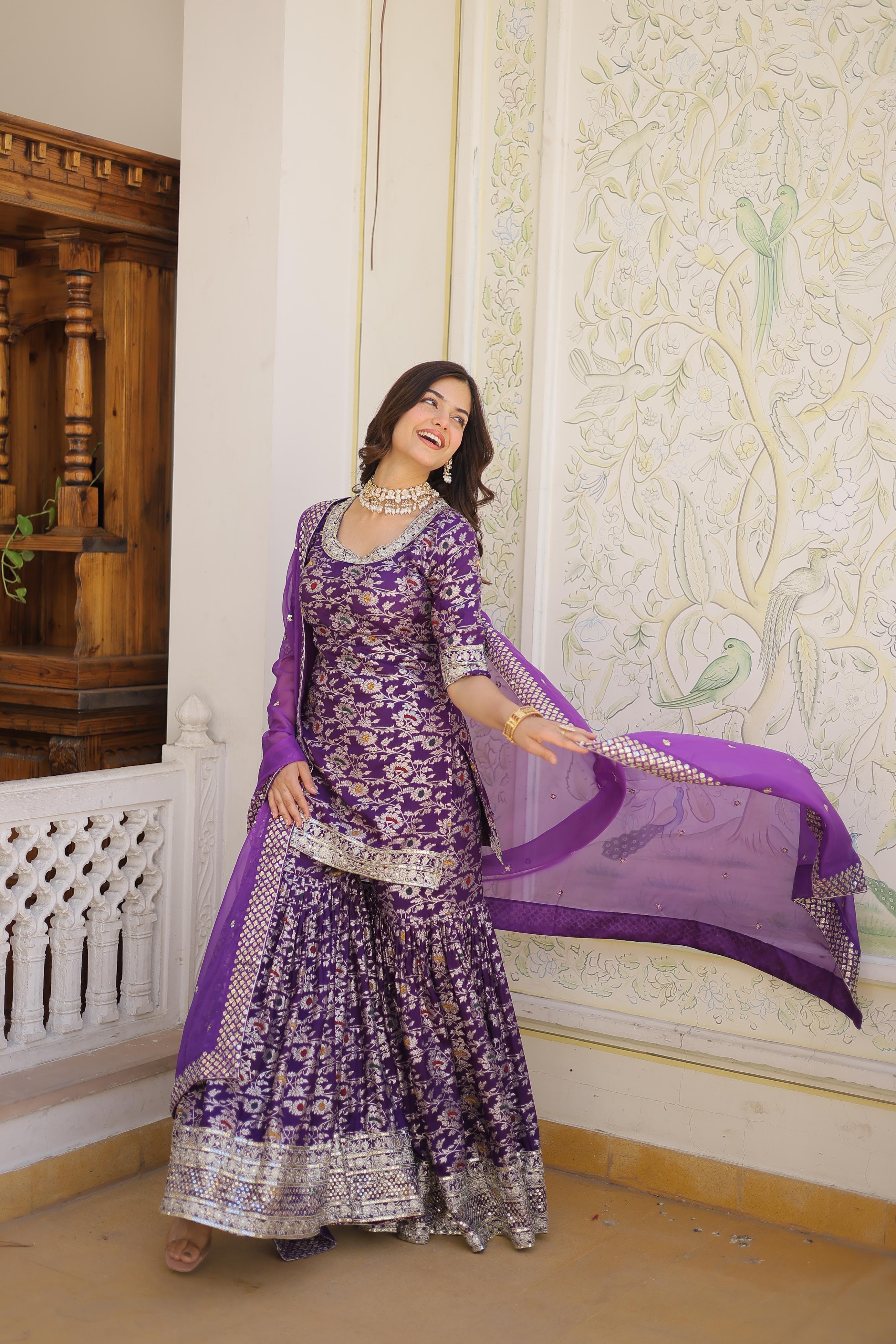Premium Purple Gharara Suit Set with Dupatta
