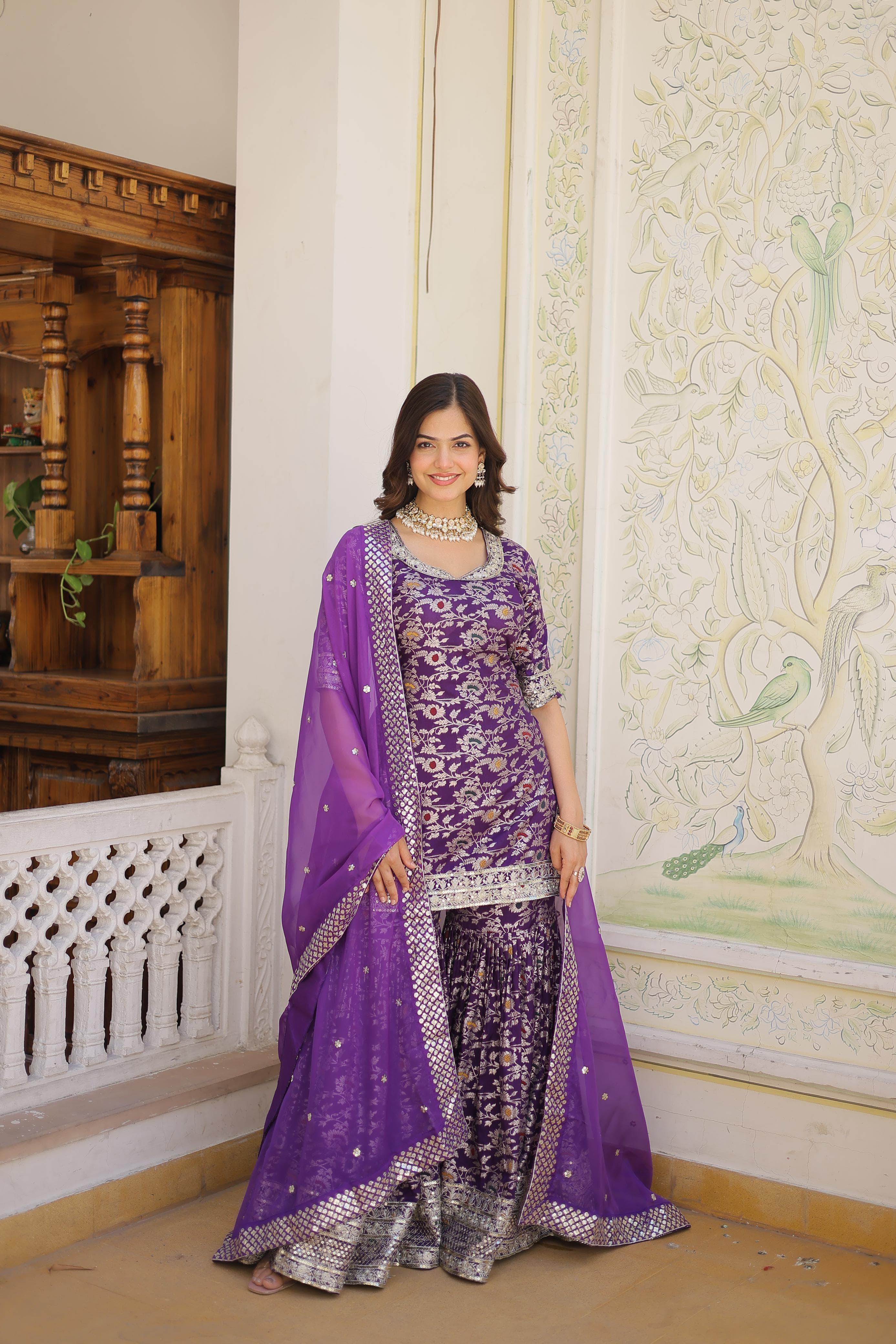 Premium Purple Gharara Suit Set with Dupatta