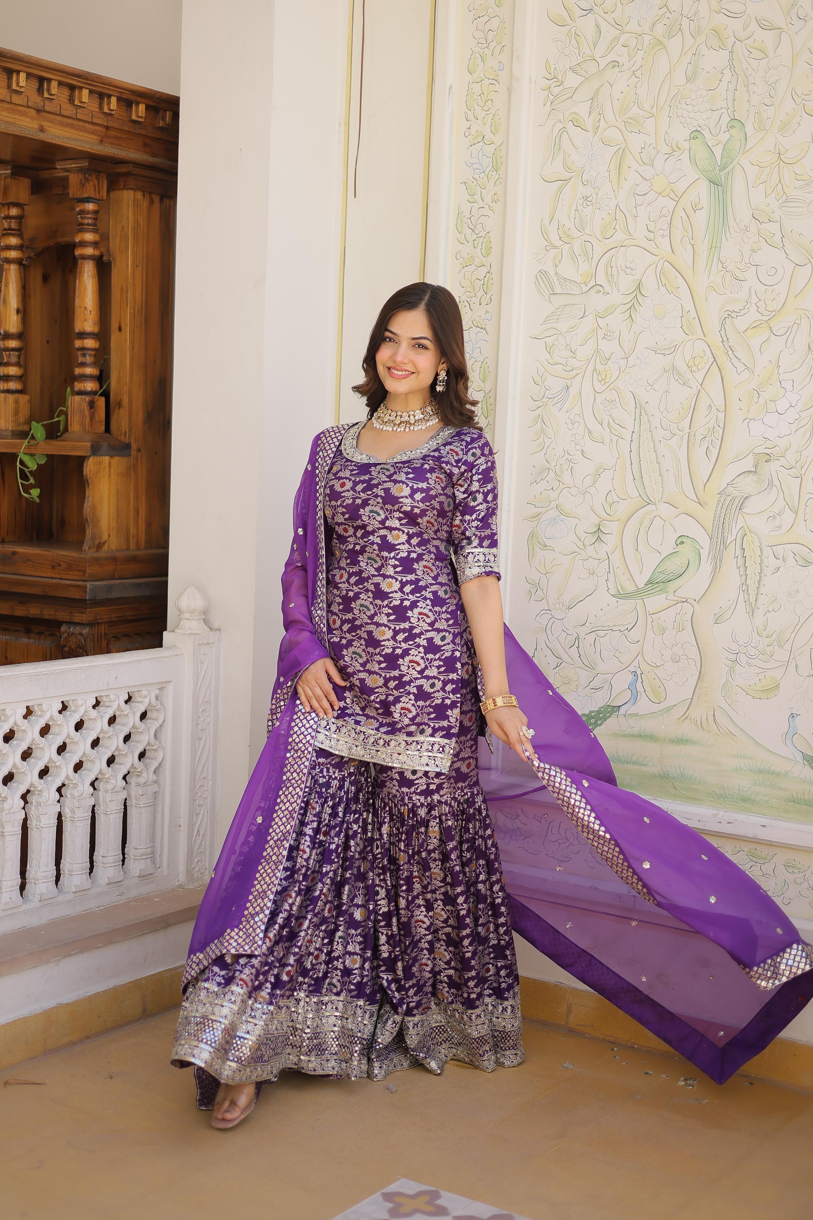 Premium Purple Gharara Suit Set with Dupatta