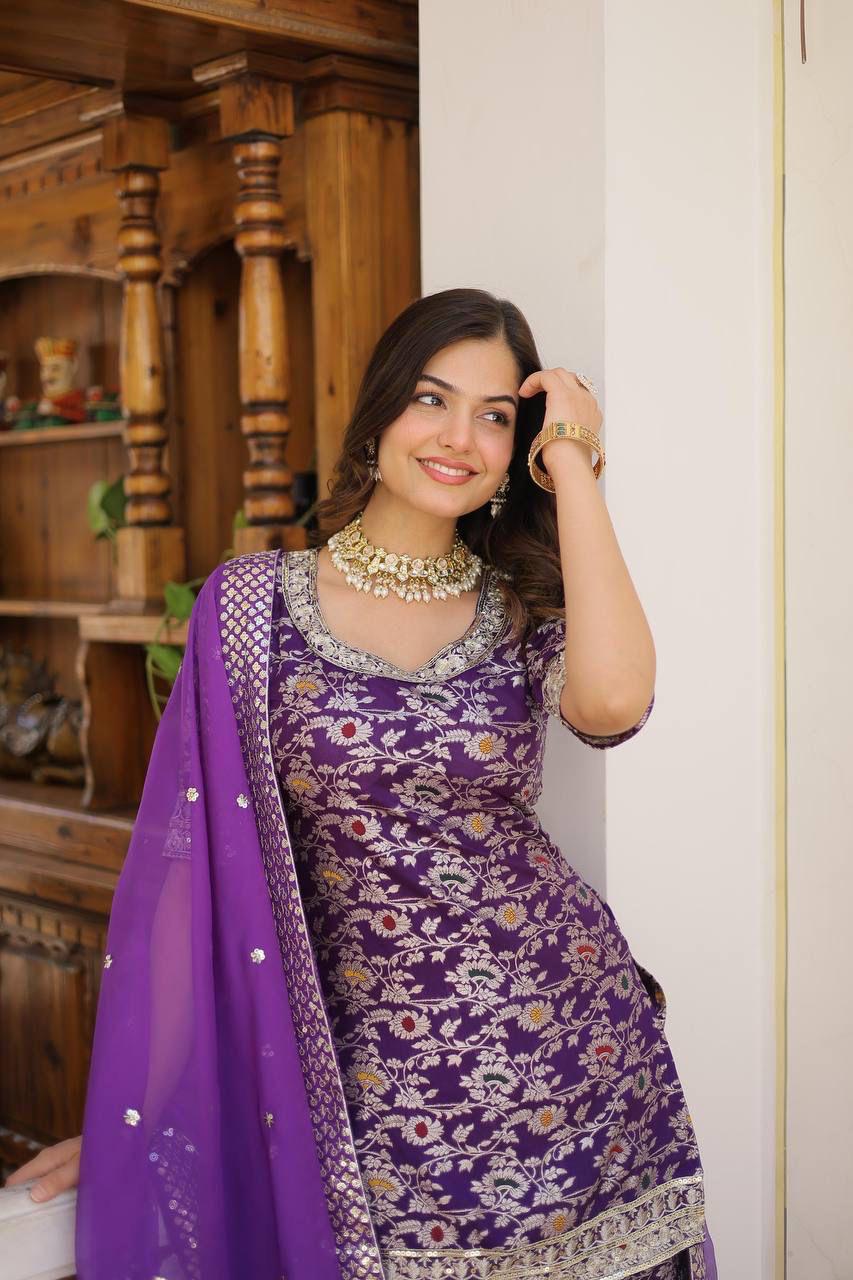 Premium Purple Gharara Suit Set with Dupatta