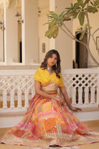 Designer Russian Silk Digital Print Lehenga Choli with Foil Embroidery Work