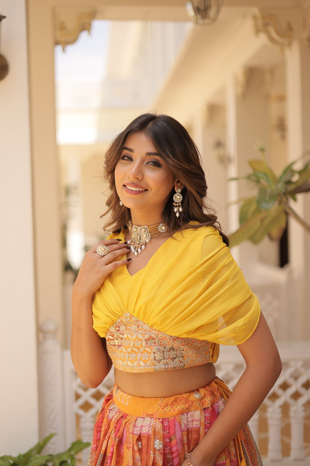 Designer Russian Silk Digital Print Lehenga Choli with Foil Embroidery Work